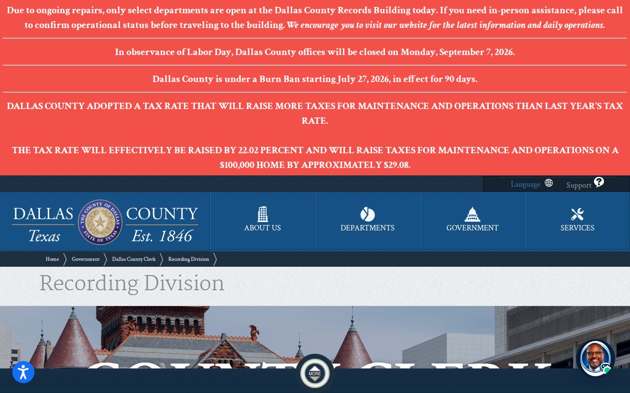 Dallas street directory County Clerk Recording Division records guidance