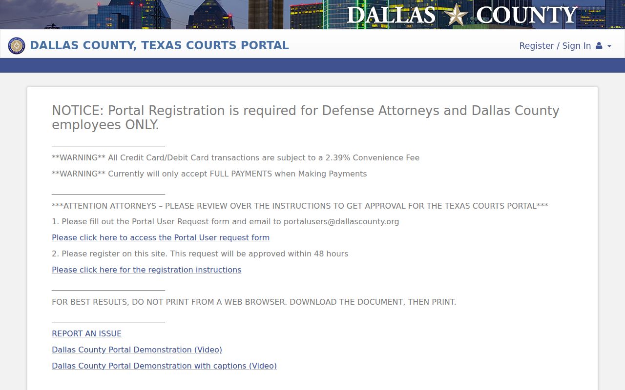 Dallas residents directory court search portal