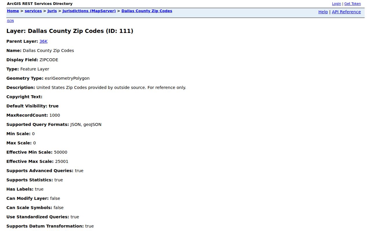 Dallas ZIP code directory DCAD ZIPCODE polygon layer