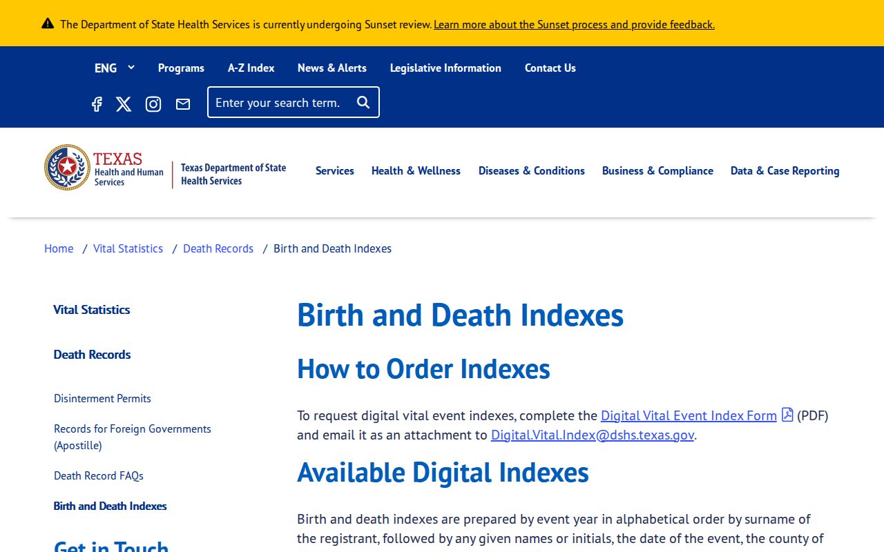 Dallas resident lookup Texas birth and death index route