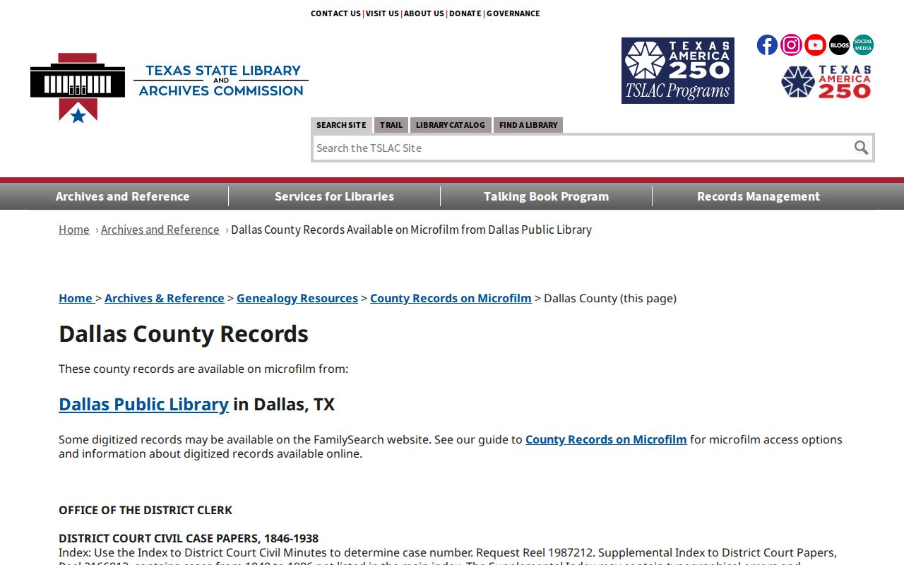 Dallas previous residents microfilm route from the Texas State Library