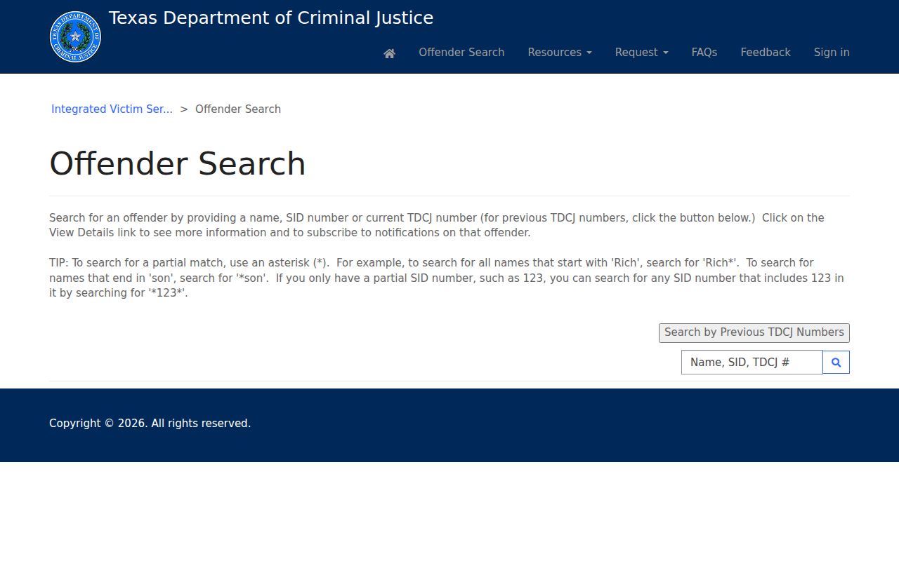 Dallas resident lookup through the Texas TDCJ offender search