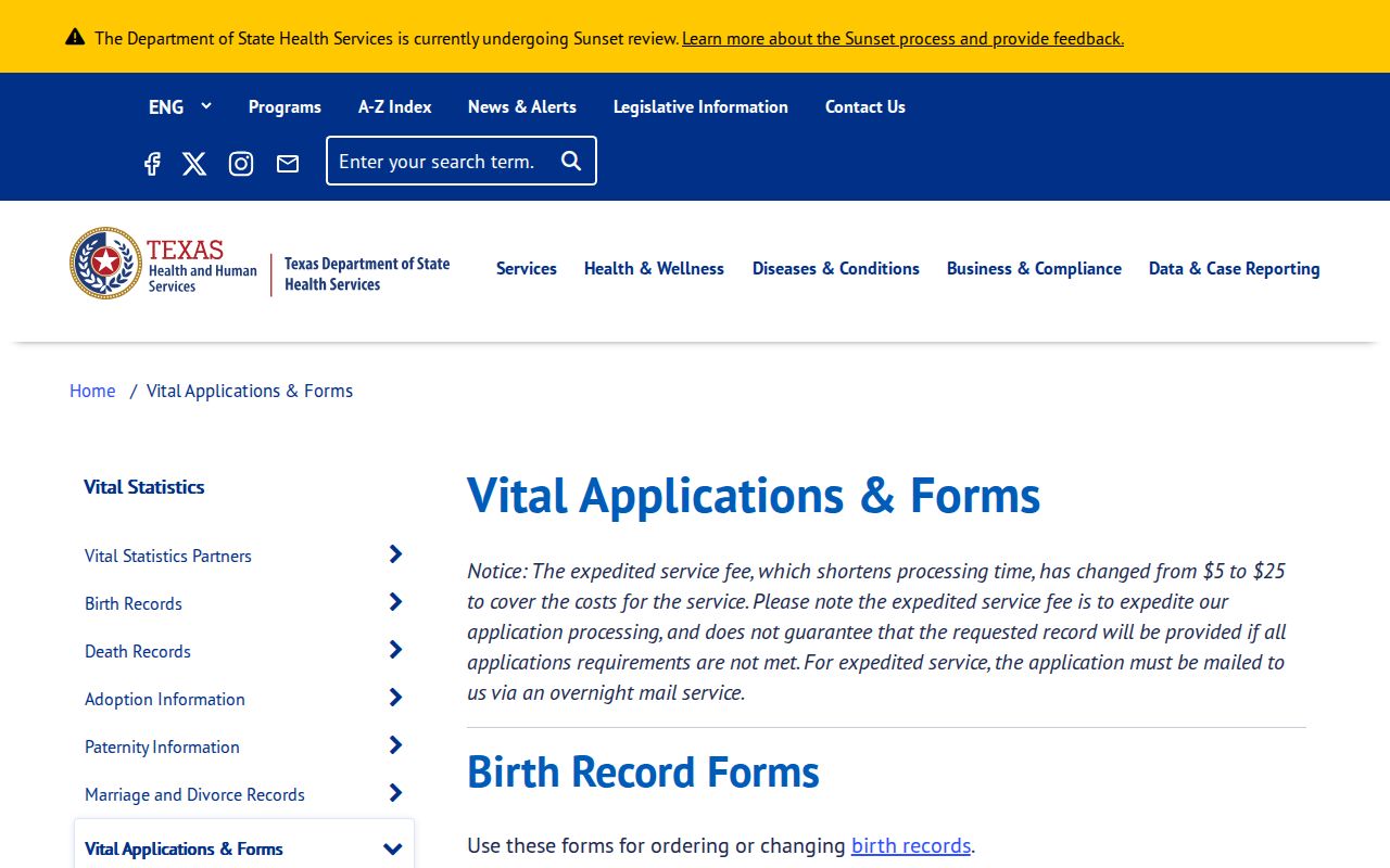 Dallas residents directory Texas vital records forms